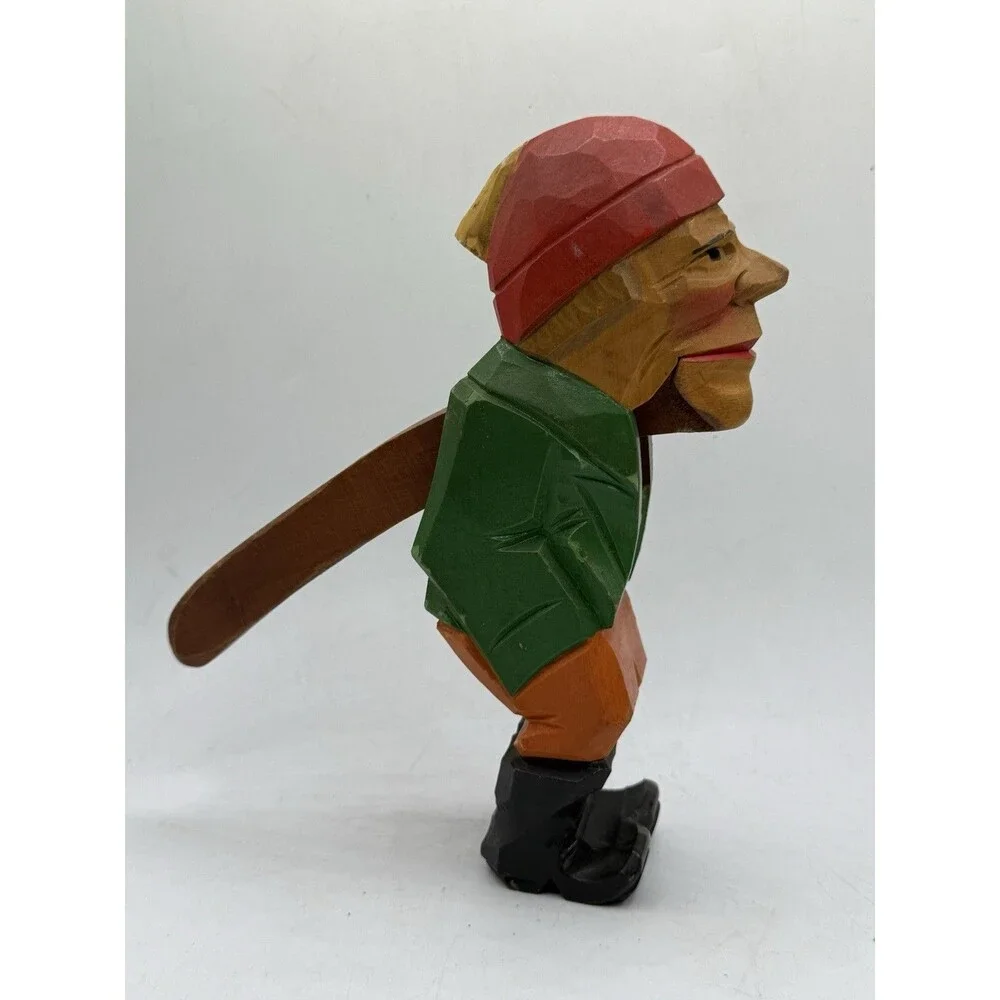 Hand Carved Rustic Red Hat Fisherman Nutcracker Nearly 9